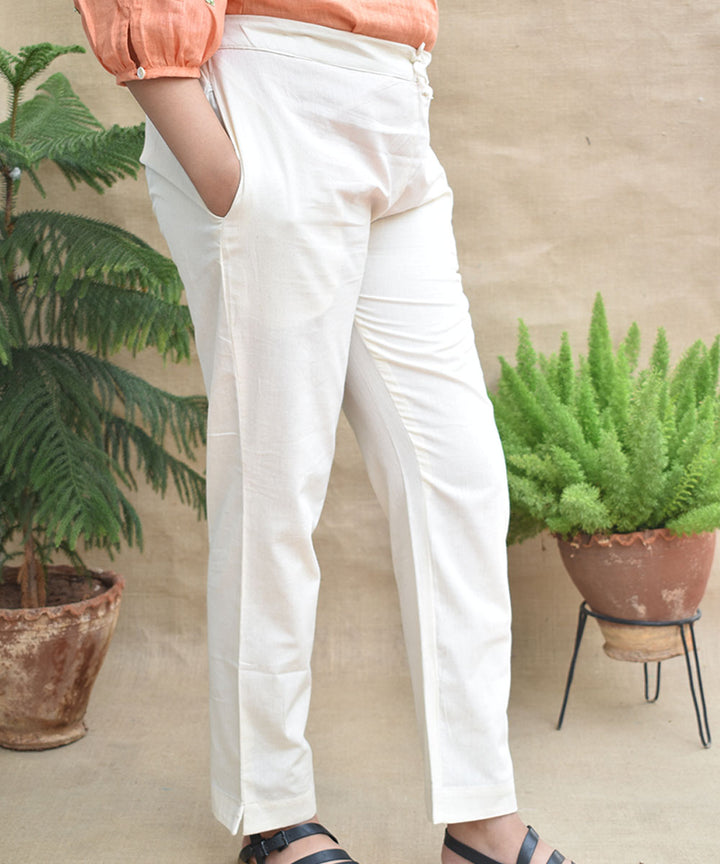 Off-white handwoven mangalgiri cotton pant