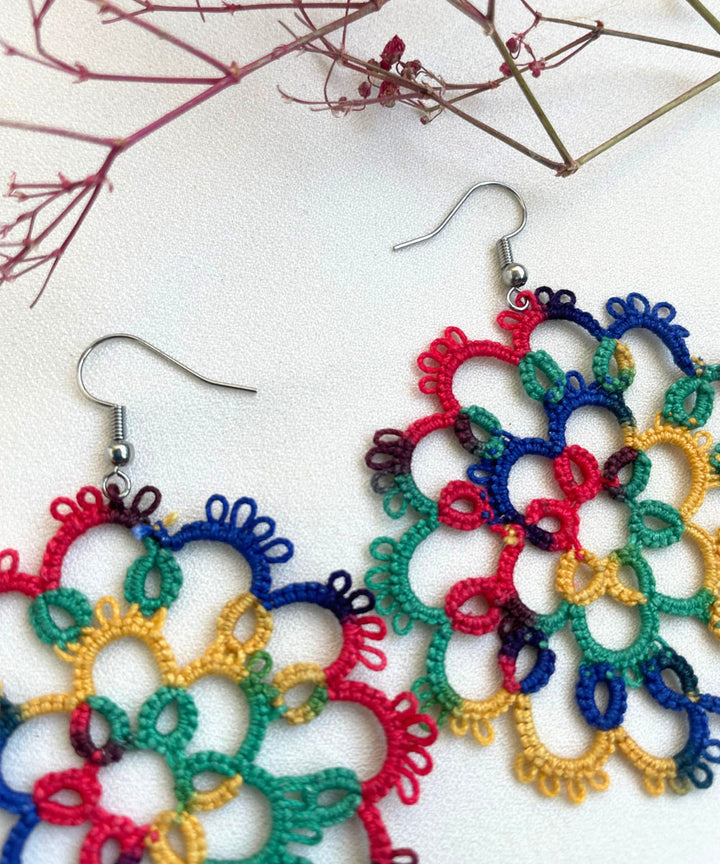 Multicolor handcrafted tatting cotton earring