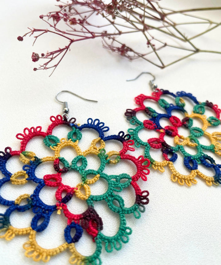Multicolor handcrafted tatting cotton earring