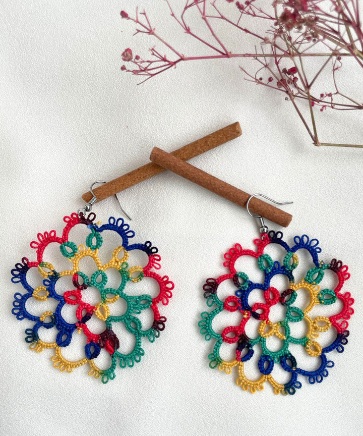 Multicolor handcrafted tatting cotton earring