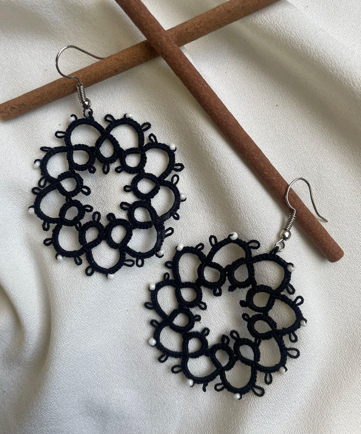 Black handcrafted tatting cotton earring