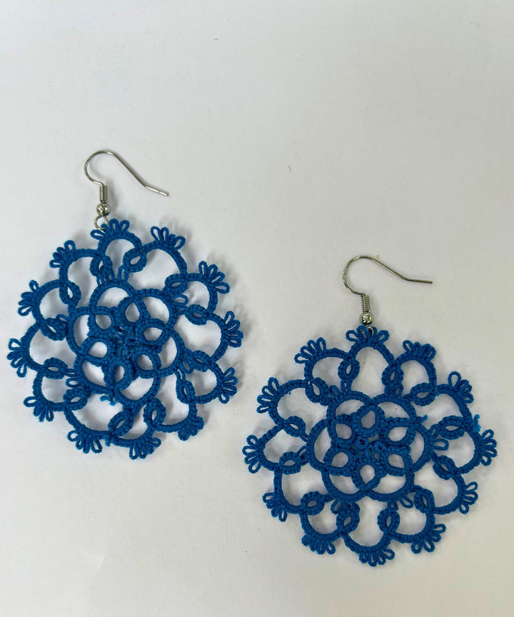 Navy blue handcrafted tatting cotton earring