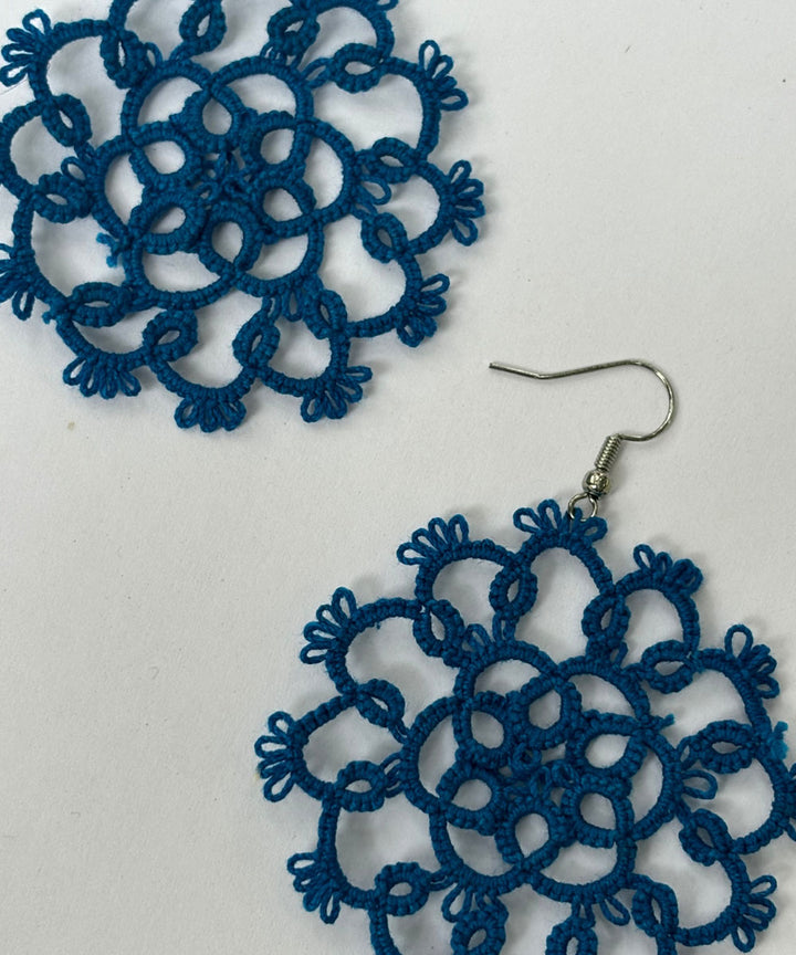 Navy blue handcrafted tatting cotton earring
