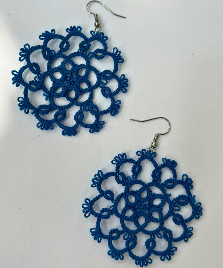 Navy blue handcrafted tatting cotton earring