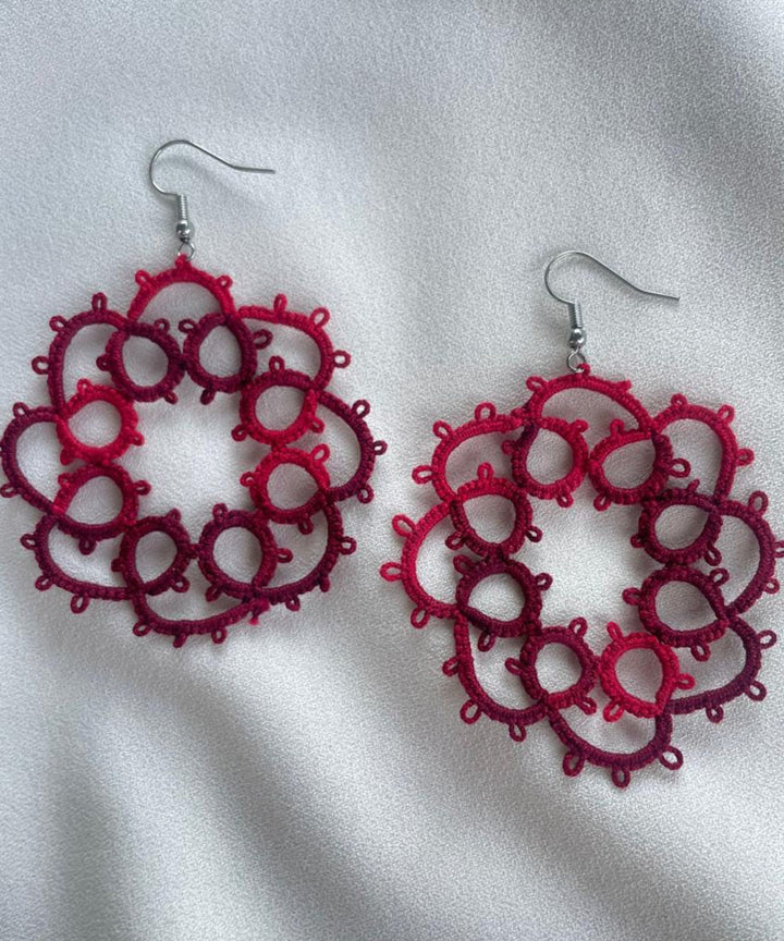 Maroon handcrafted tatting cotton earring