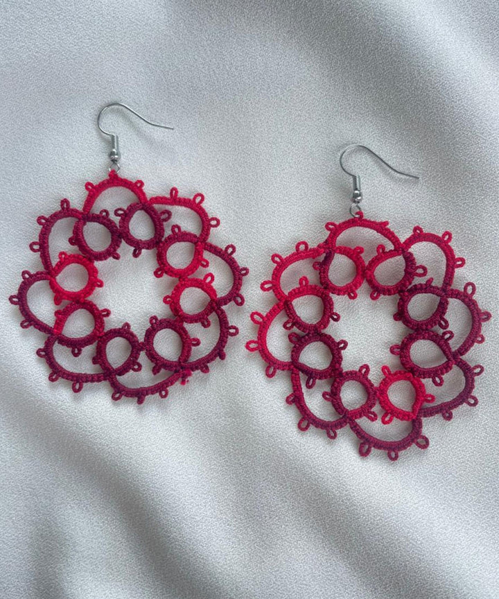 Maroon handcrafted tatting cotton earring