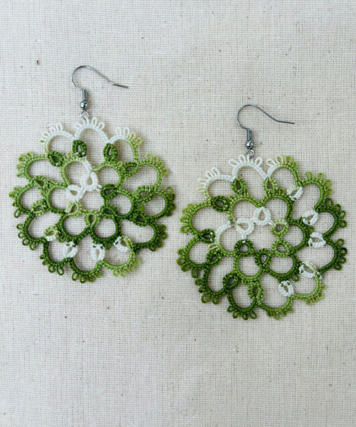Dark green handmade tatting cotton earring