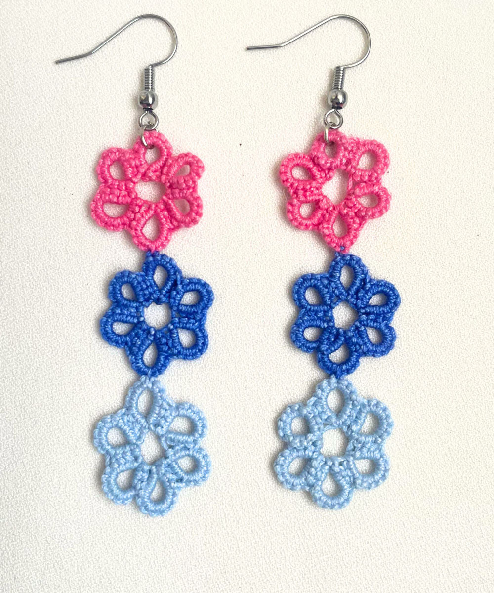 Handmade multicolor tatting cotton earring