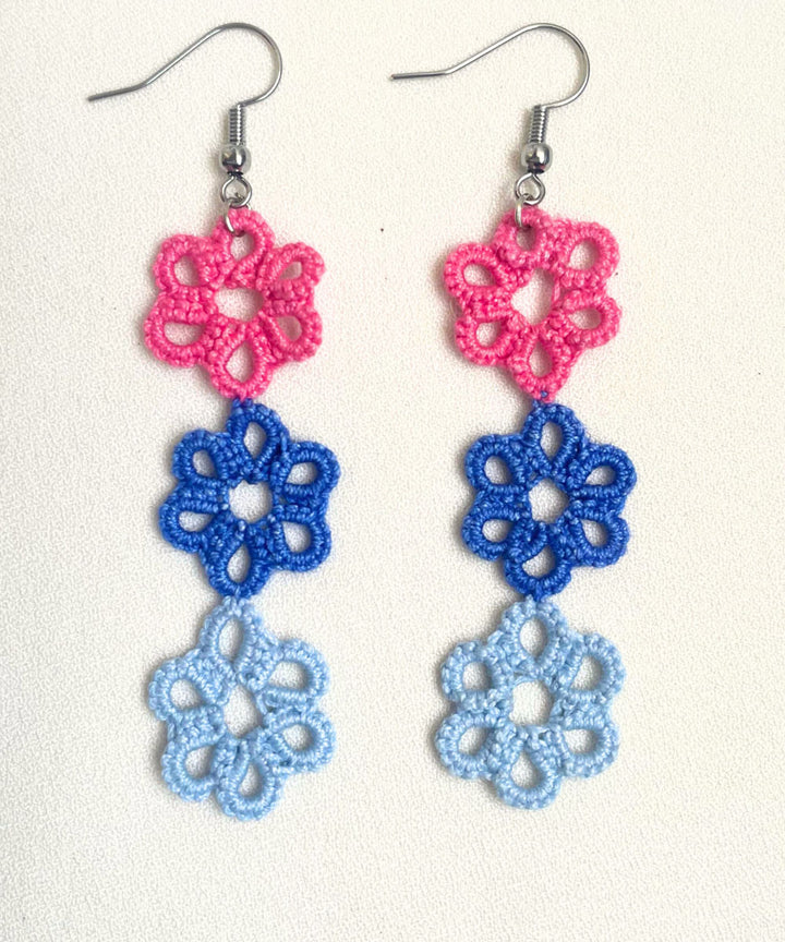 Handmade multicolor tatting cotton earring