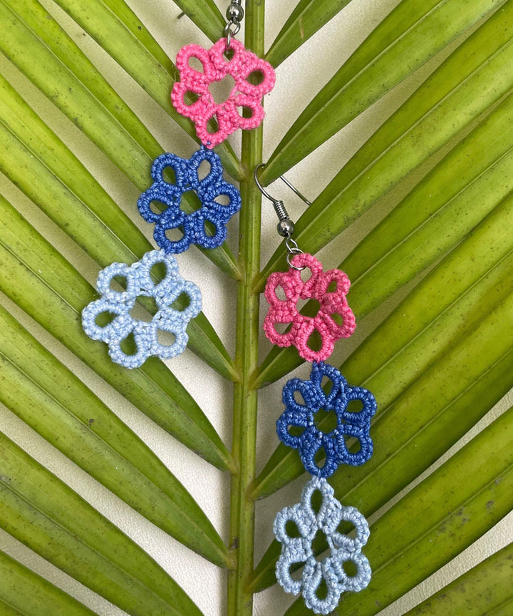 Handmade multicolor tatting cotton earring