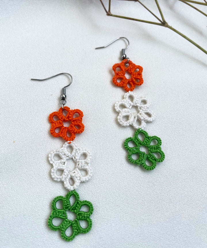 Tri color handmade tatting cotton earring