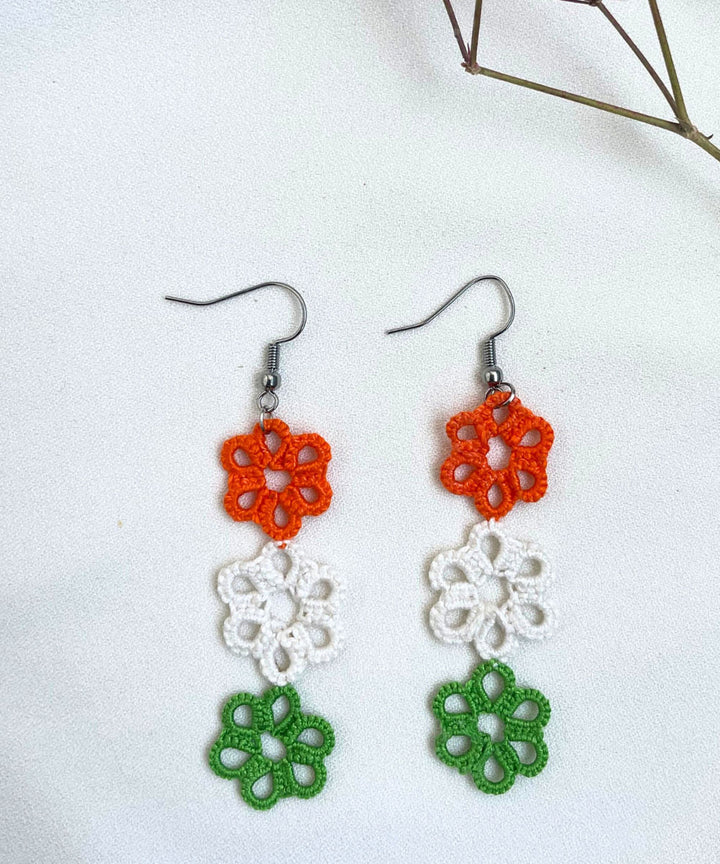 Tri color handmade tatting cotton earring