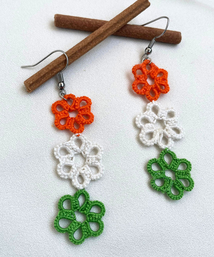 Tri color handmade tatting cotton earring