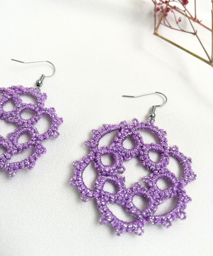 Purple handmade tatting cotton earring