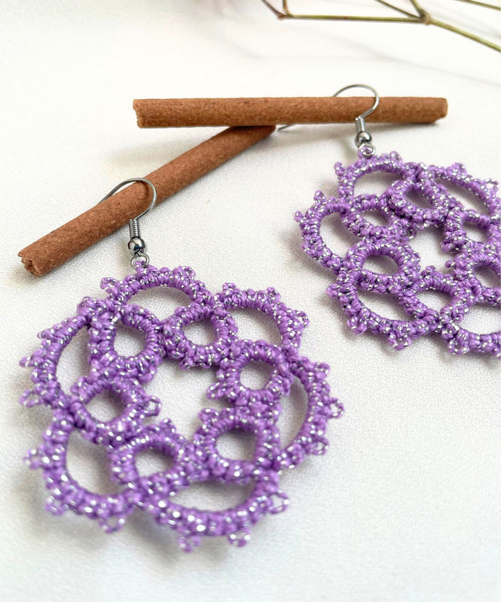 Purple handmade tatting cotton earring