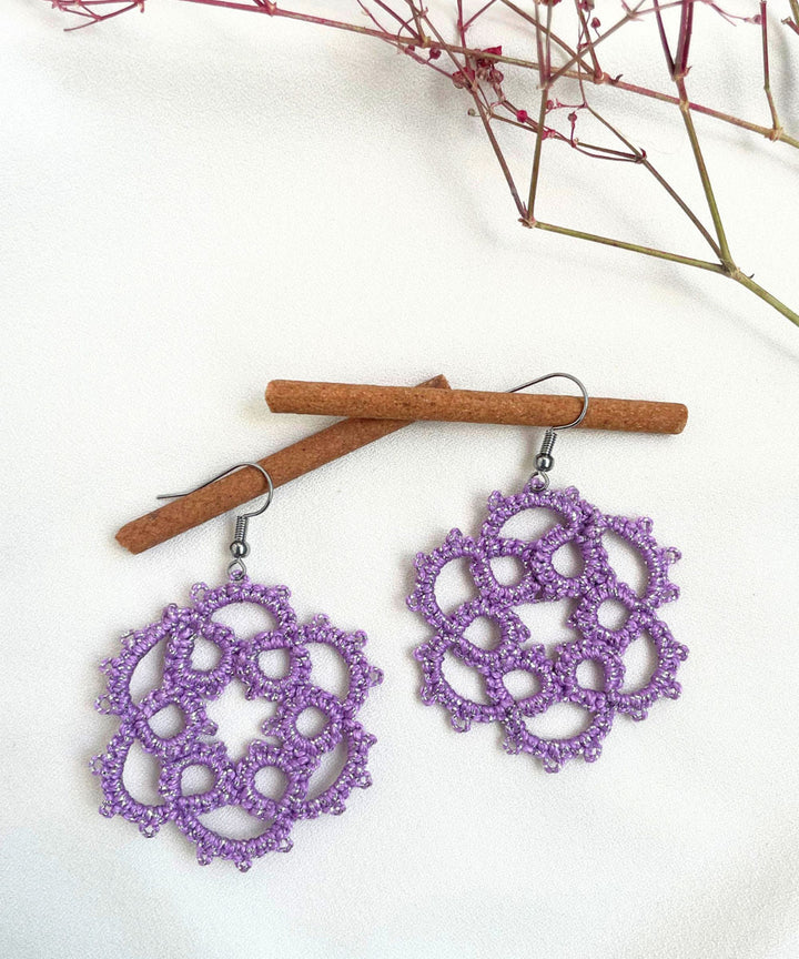 Purple handmade tatting cotton earring