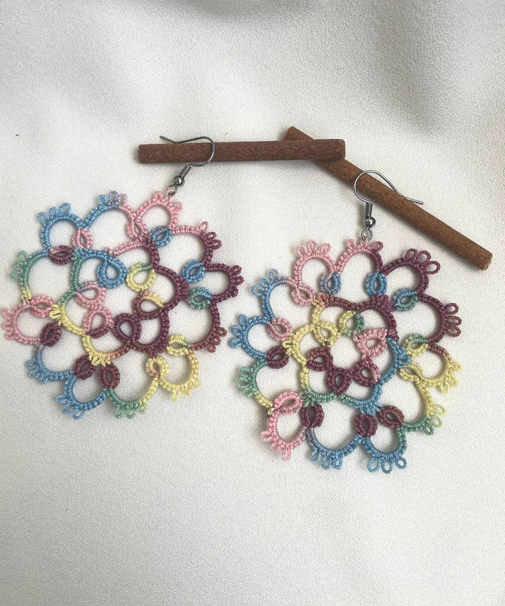 Multicolor handmade tatting cotton earring