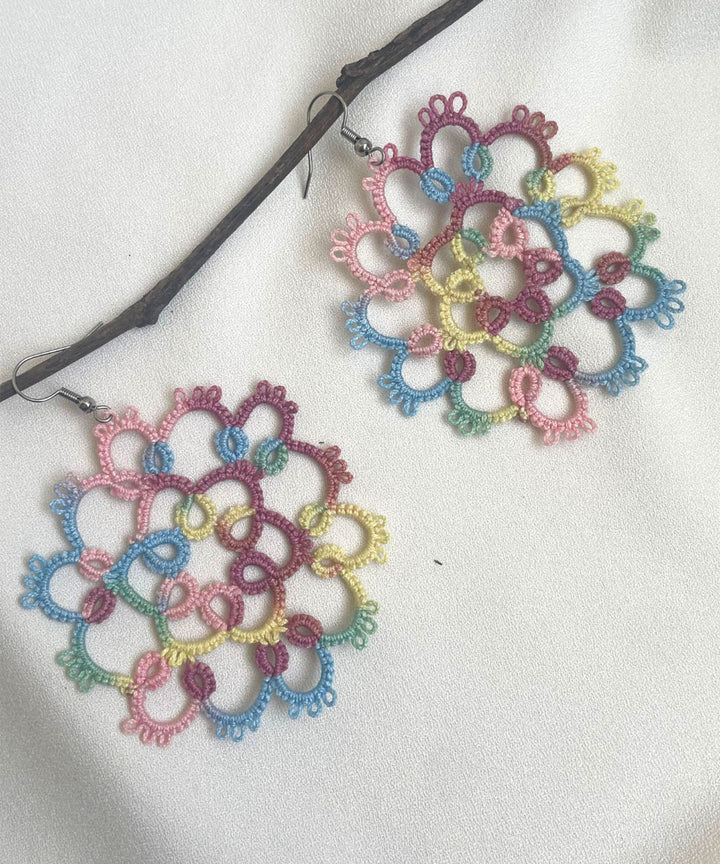 Multicolor handmade tatting cotton earring