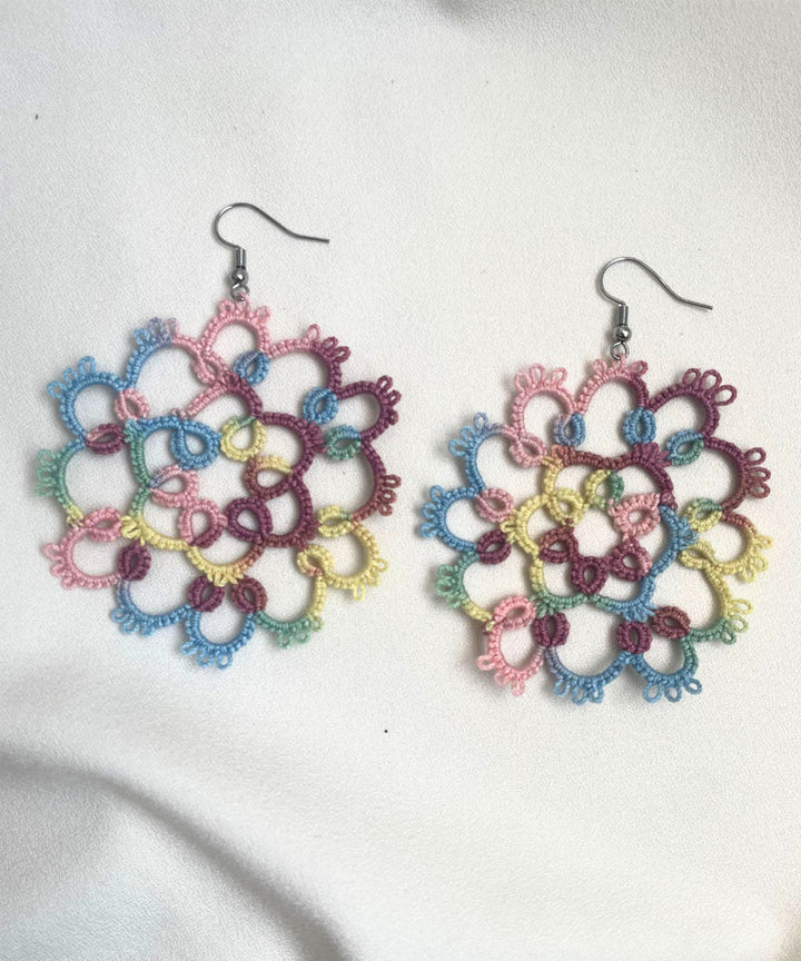 Multicolor handmade tatting cotton earring
