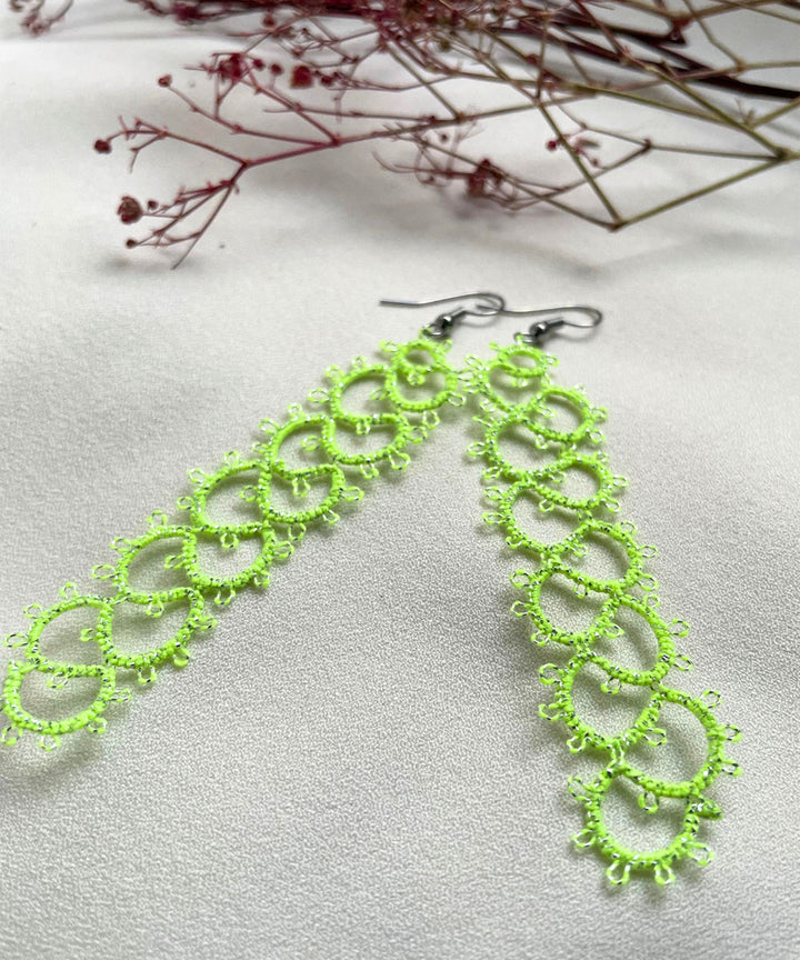 Lime green handmade tatting cotton earring
