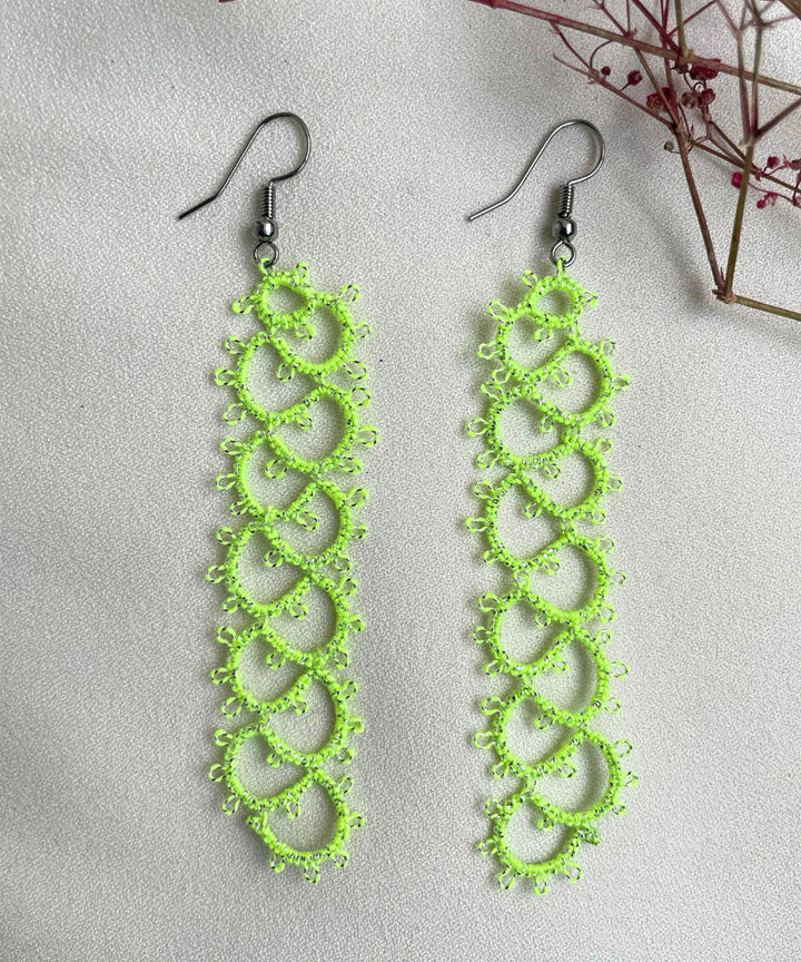Lime green handmade tatting cotton earring