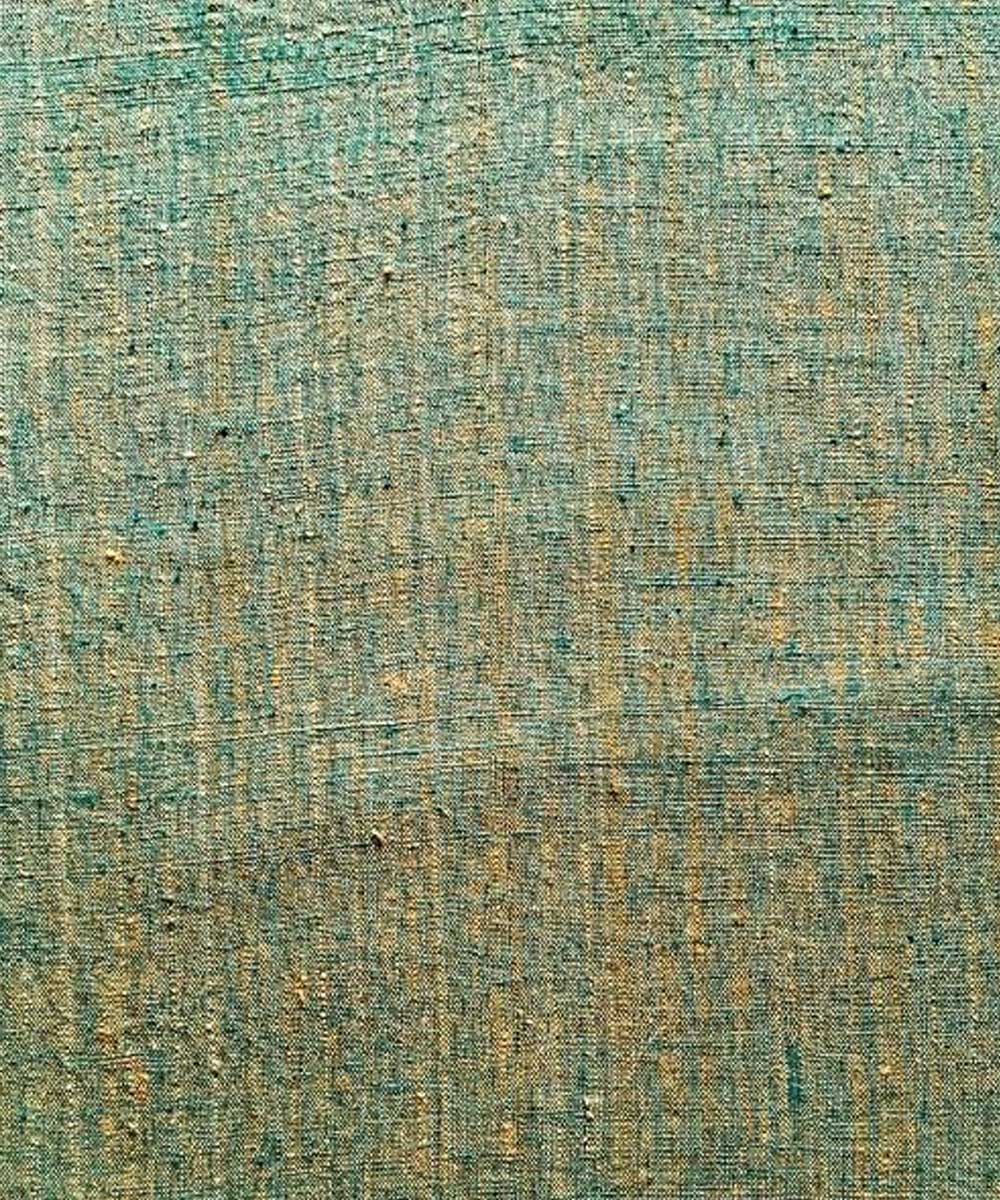 Cyan green with yellow yarn dyed handwoven cotton khadi fabric