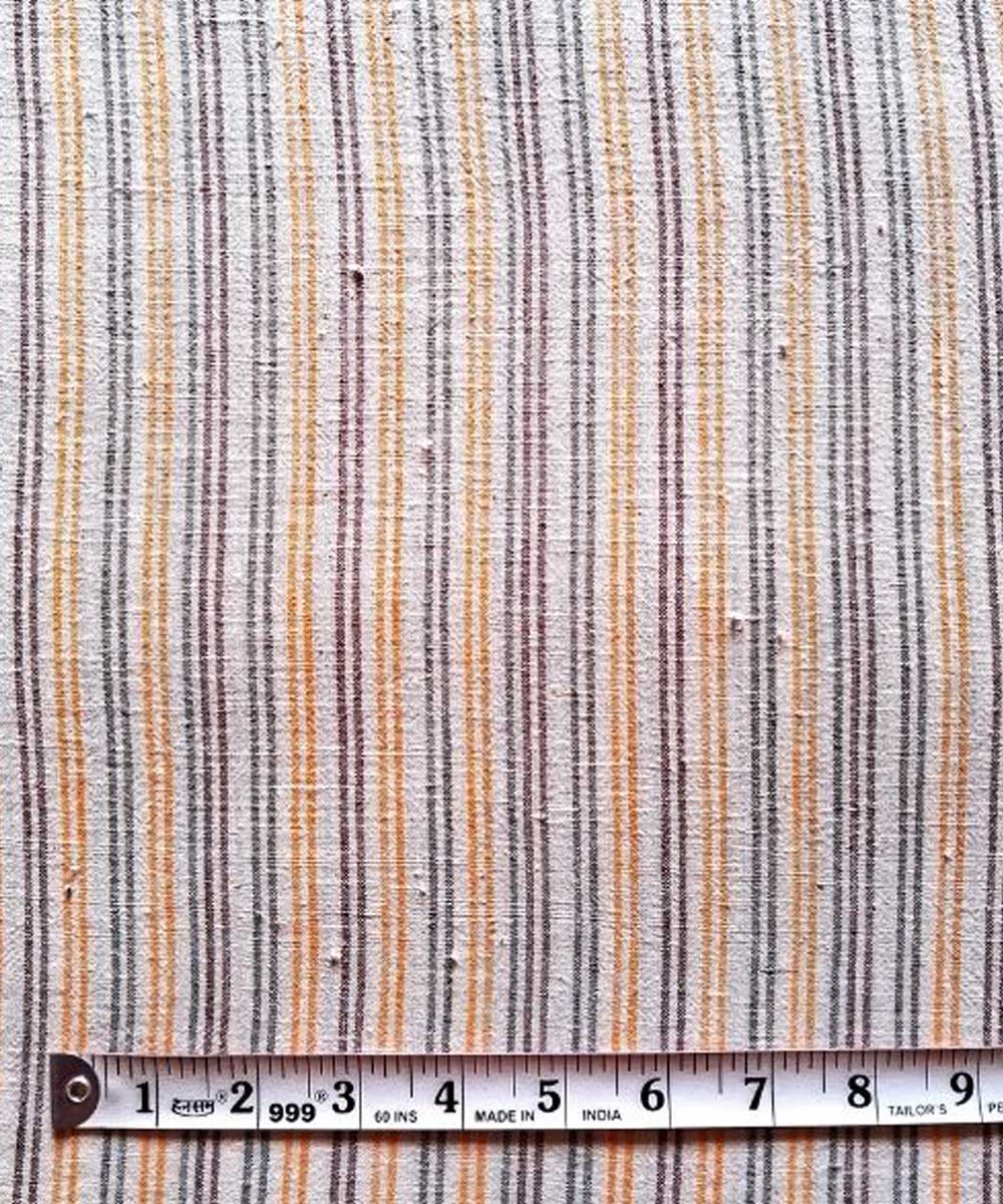 Yellow brown  grey stripe handwoven cotton khadi fabric