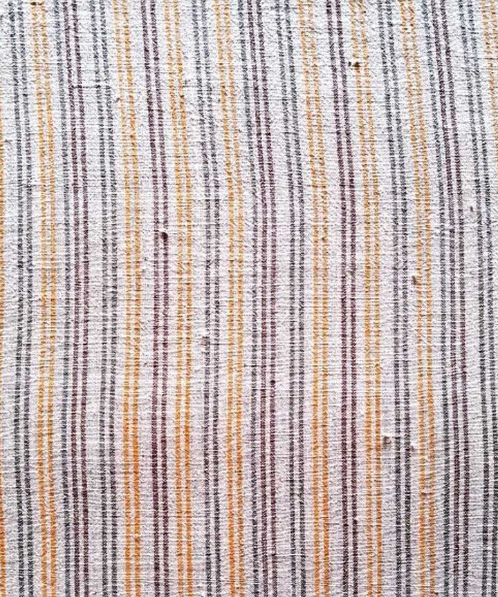 Yellow brown  grey stripe handwoven cotton khadi fabric