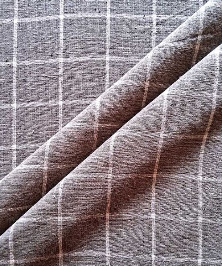 Grey checks handwoven cotton khadi fabric