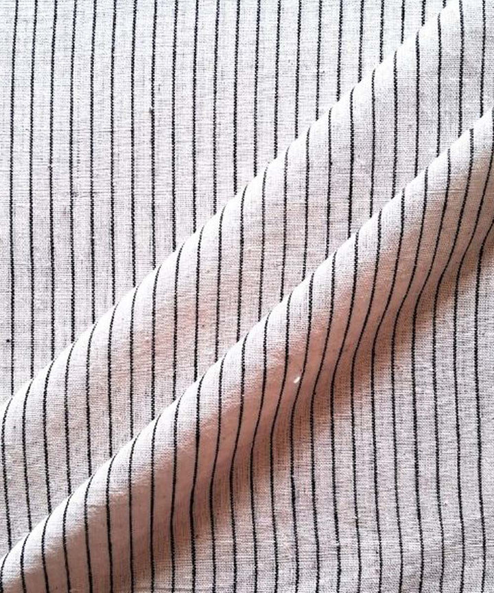 Offwhite black stripe handwoven cotton khadi fabric