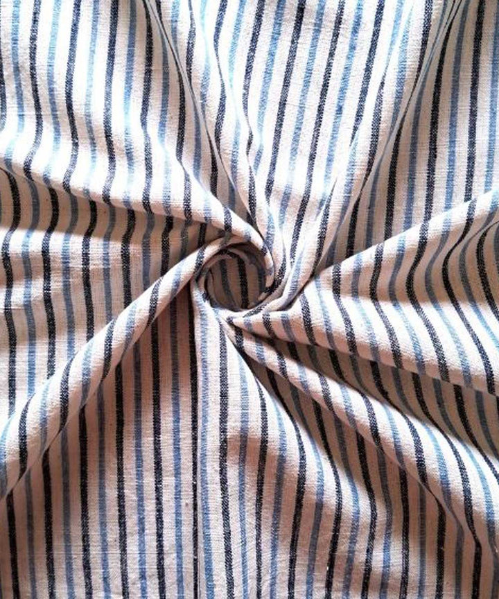 Cyan blue black stripe handwoven cotton khadi fabric