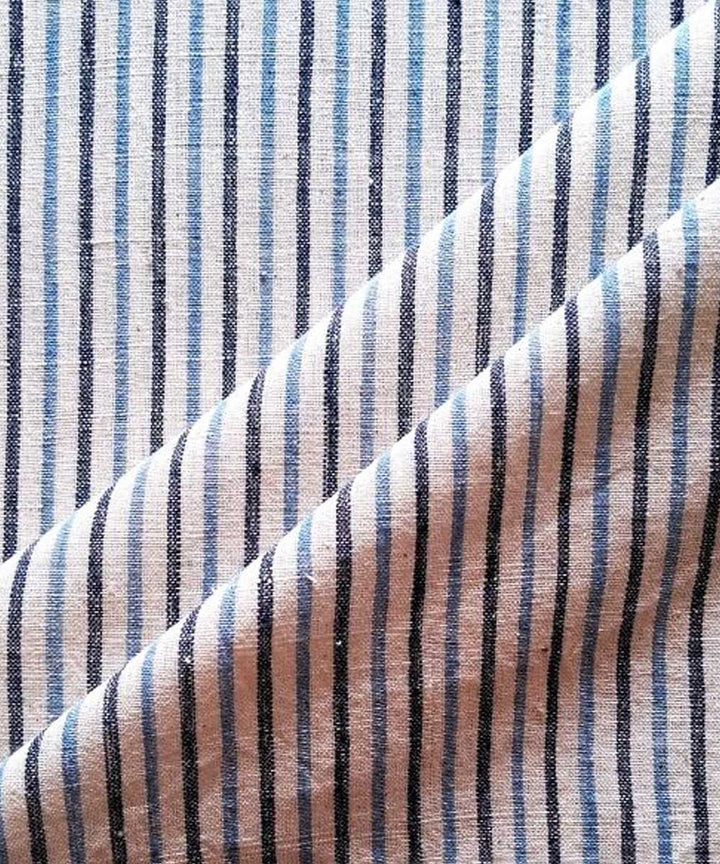 Cyan blue black stripe handwoven cotton khadi fabric