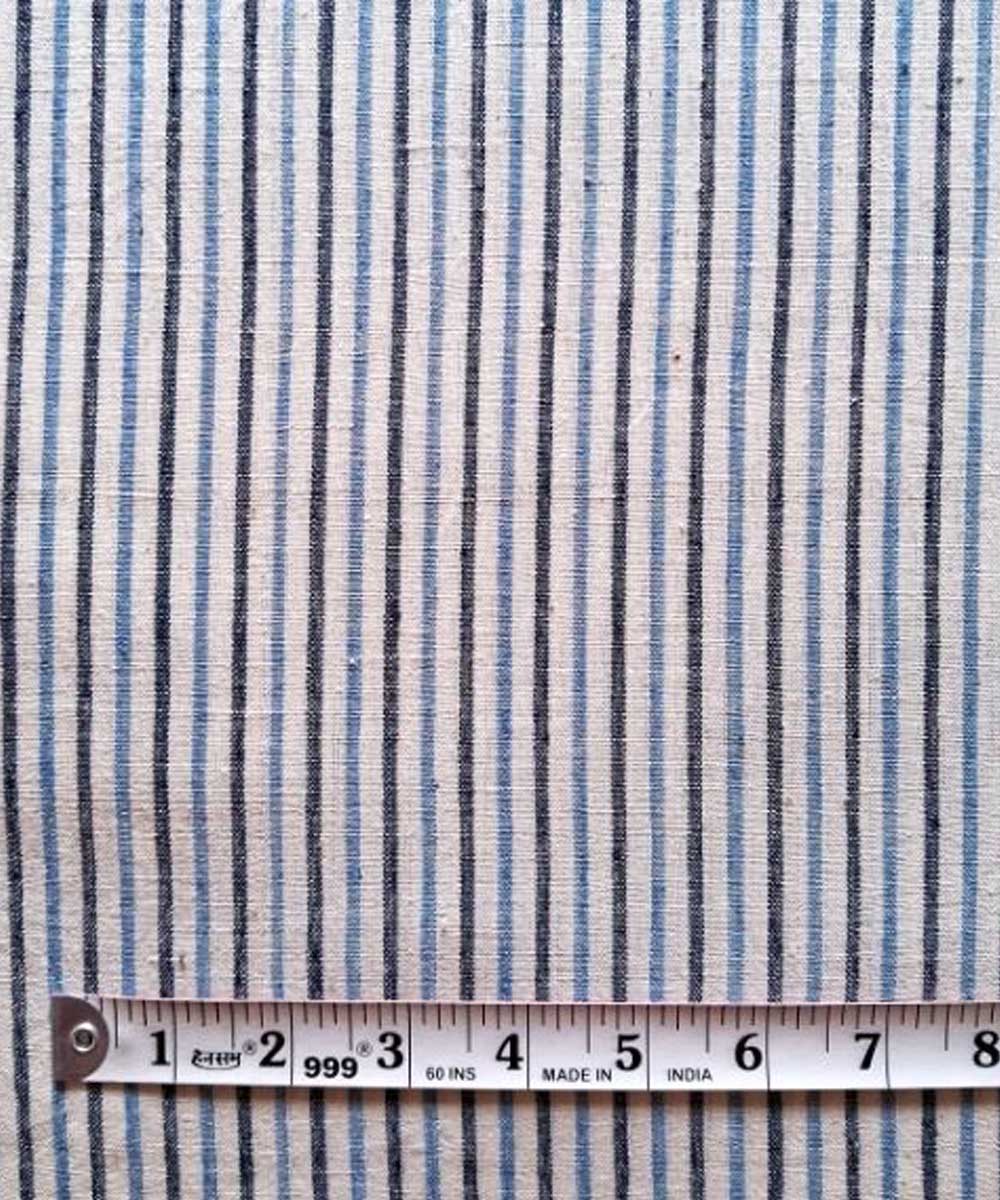 Cyan blue black stripe handwoven cotton khadi fabric