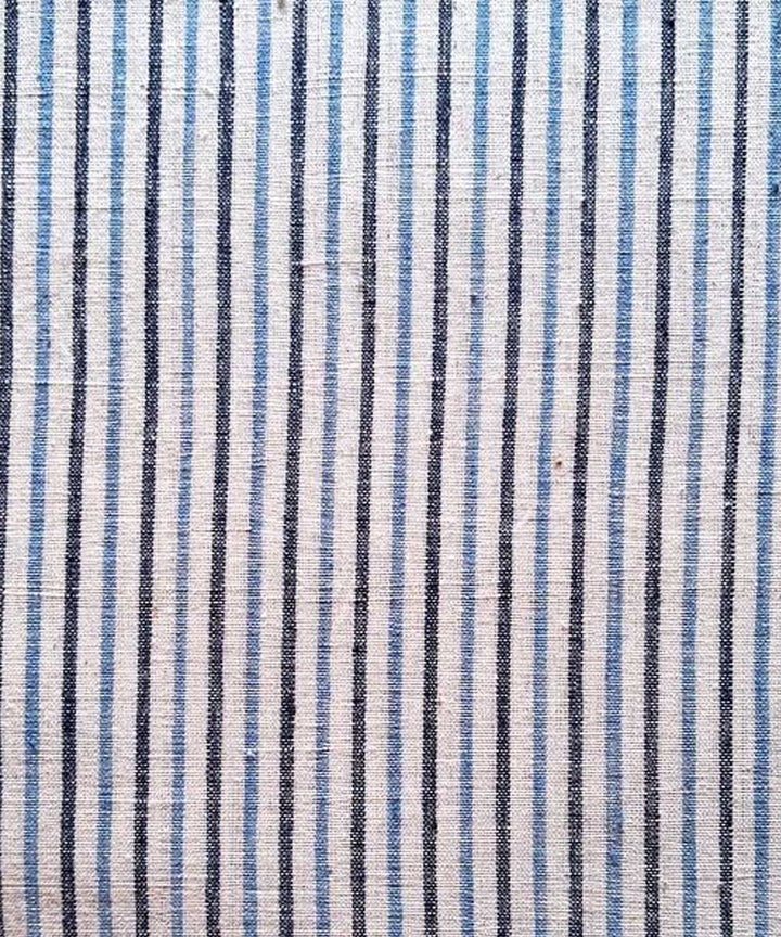 Cyan blue black stripe handwoven cotton khadi fabric