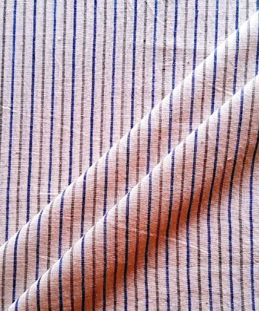 Offwhite cyan blue grey stripe fabric handwoven cotton khadi