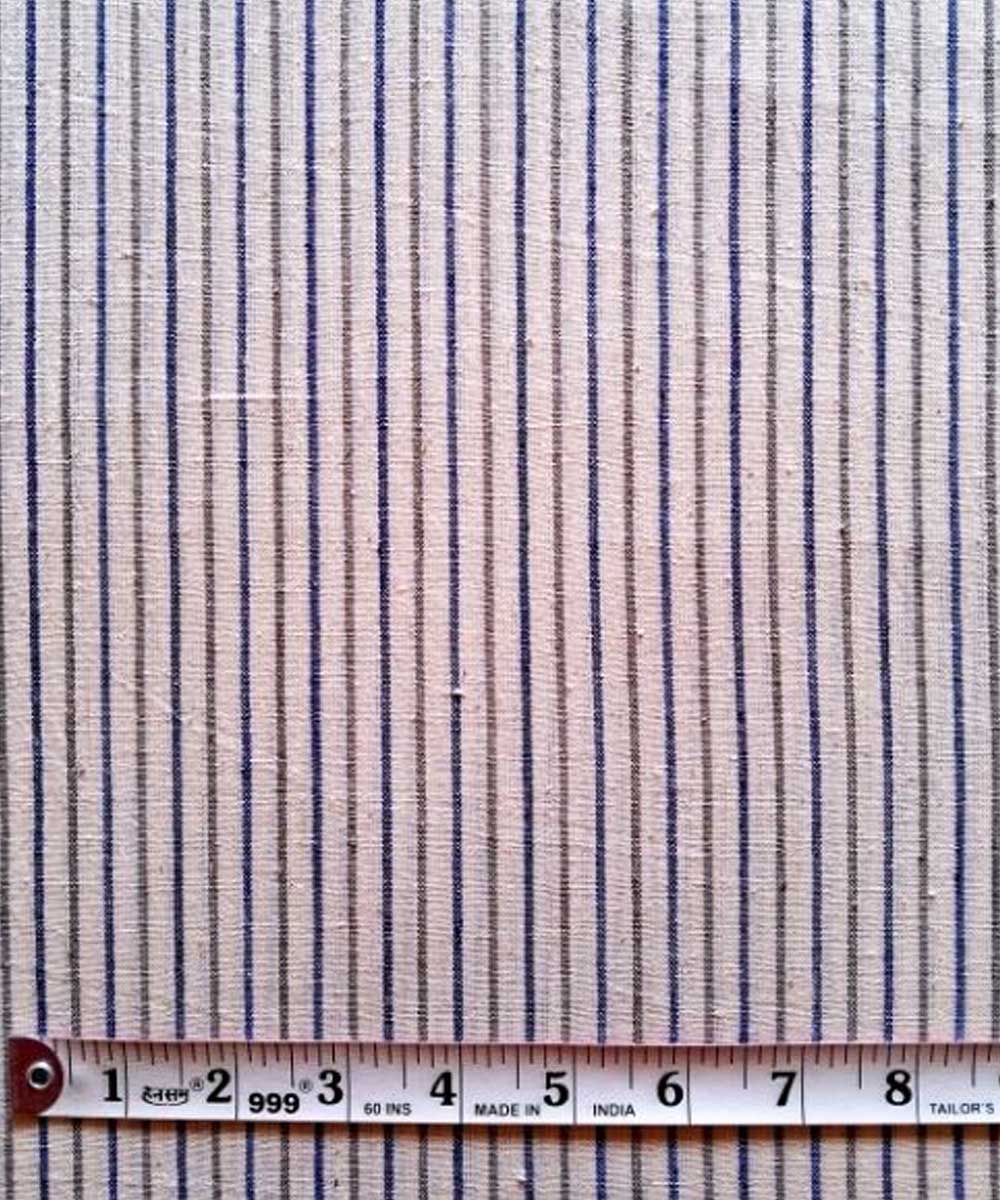 Offwhite cyan blue grey stripe fabric handwoven cotton khadi fabric