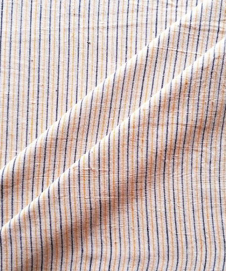 Cyan blue  yellow stripe  handwoven cotton khadi fabric