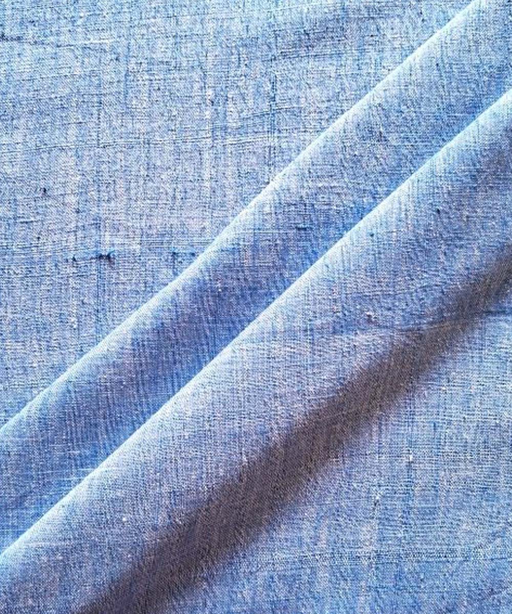 Cyan blue yarn dyed handwoven cotton khadi fabric