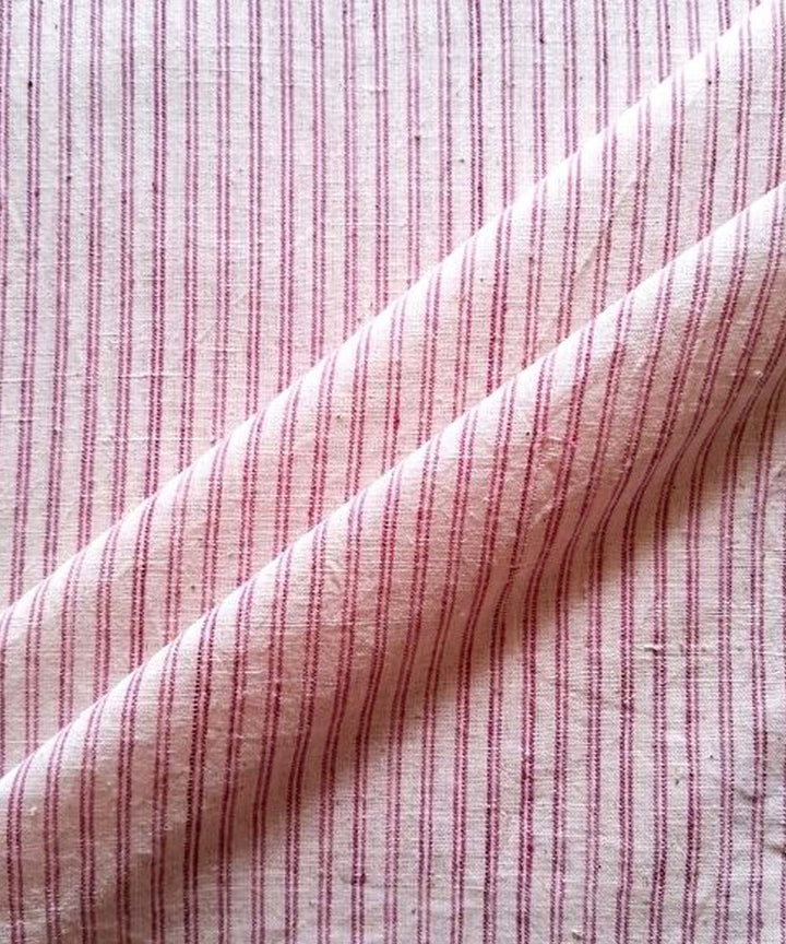 Brick red stripe handwoven cotton khadi fabric