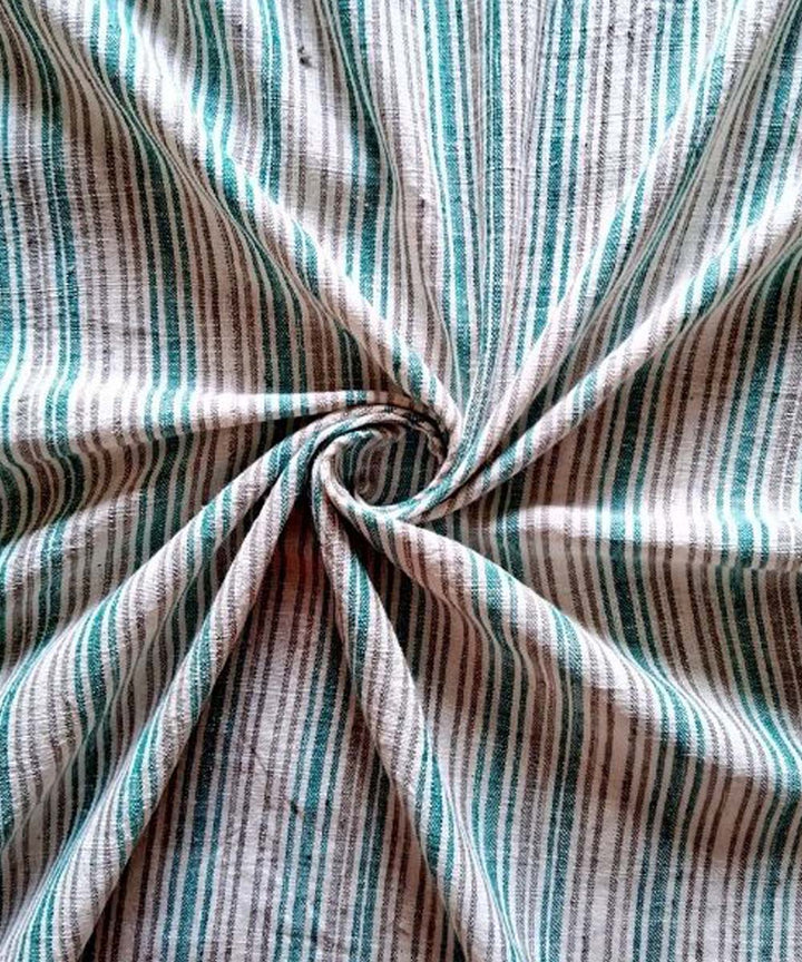 Cyan green  grey stripe fabric handwoven cotton khadi fabric