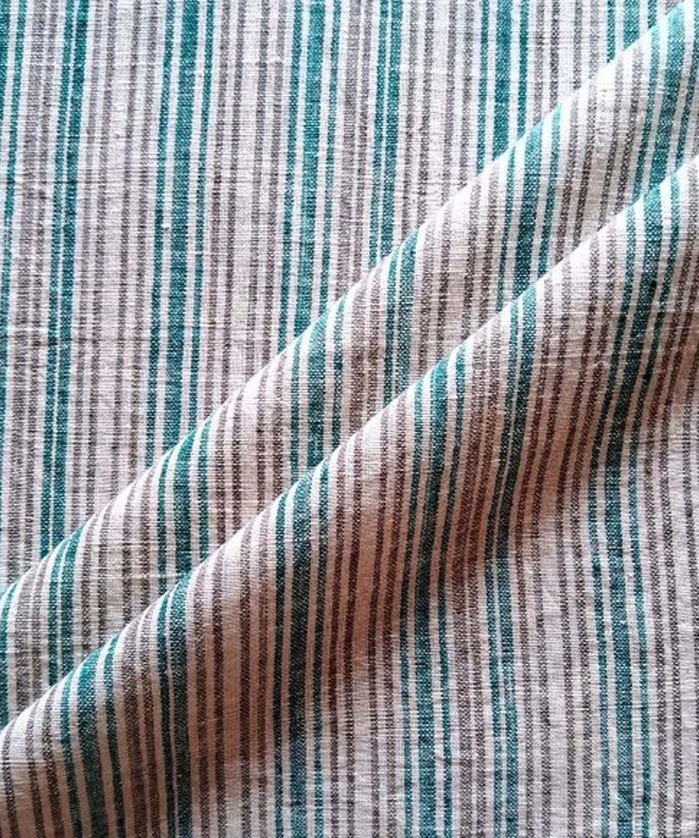 Cyan green  grey stripe fabric handwoven cotton khadi fabric