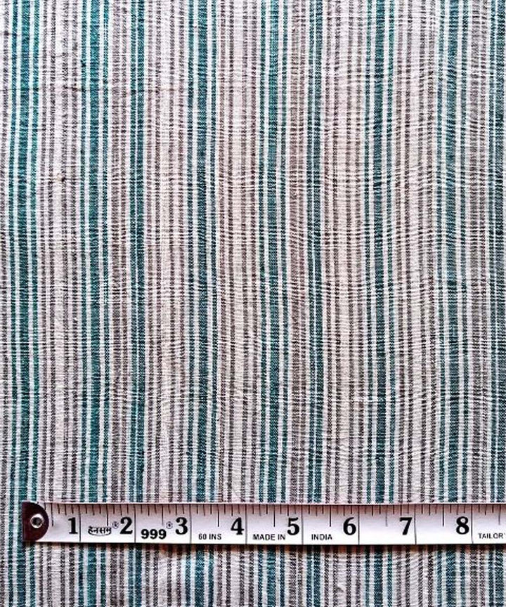 Cyan green  grey stripe fabric handwoven cotton khadi fabric