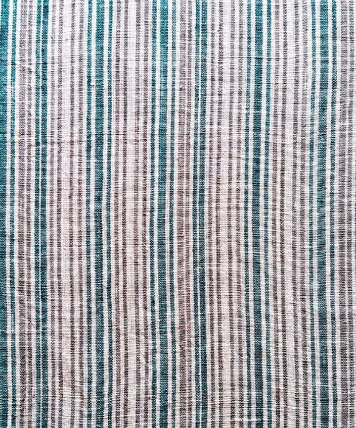 Cyan green  grey stripe fabric handwoven cotton khadi fabric