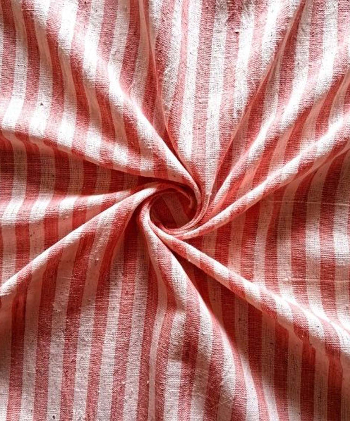 Peach stripe handwoven cotton khadi fabric