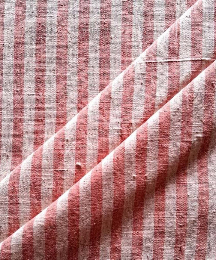 Peach stripe handwoven cotton khadi fabric