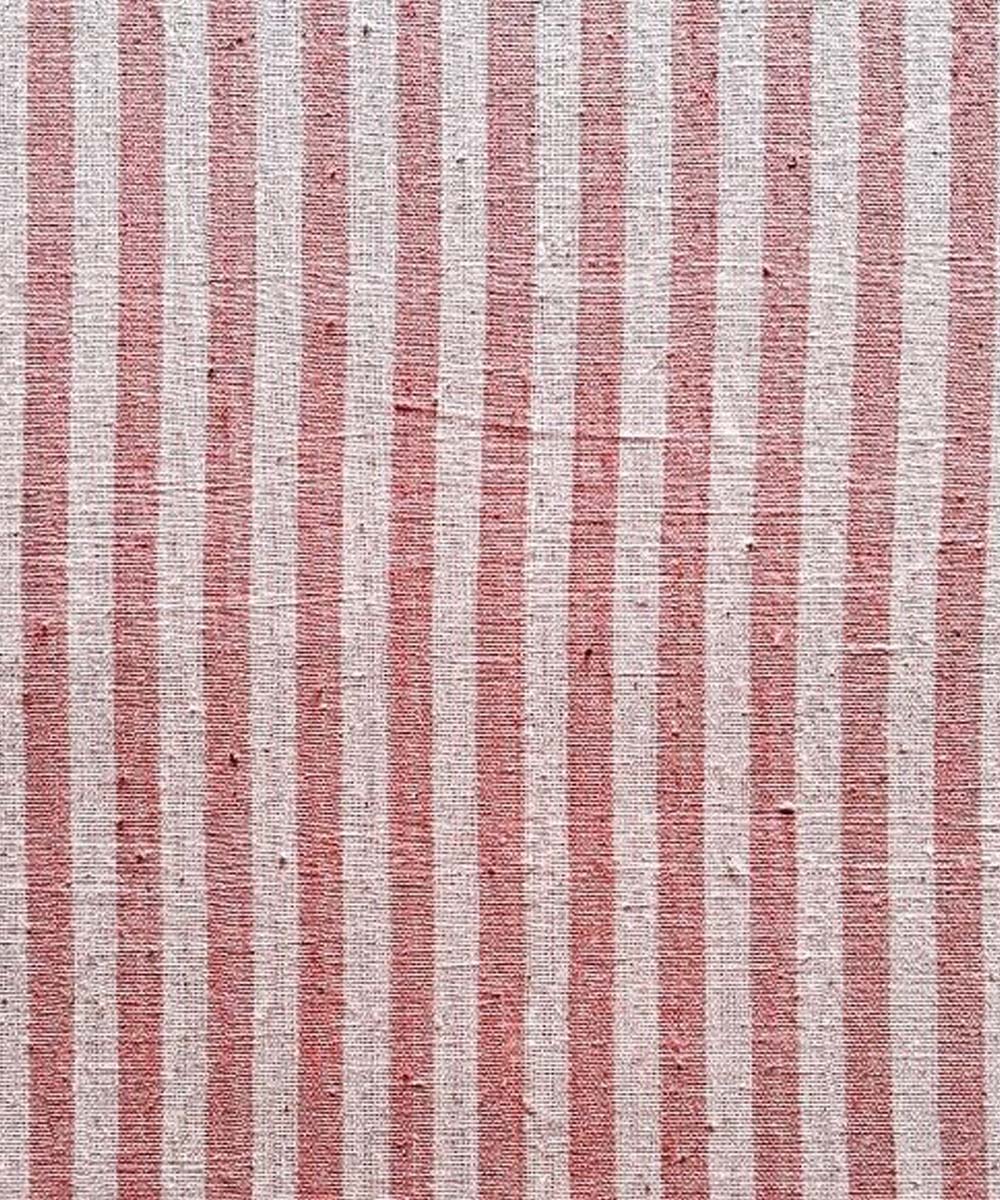 Peach stripe handwoven cotton khadi fabric