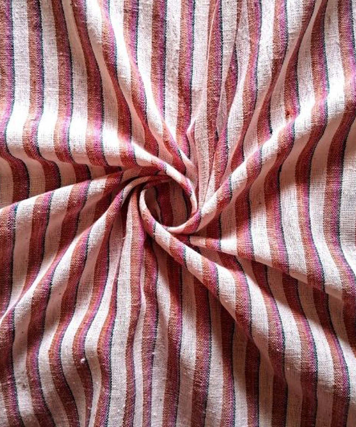 Peach  blue stripe handwoven cotton khadi fabric