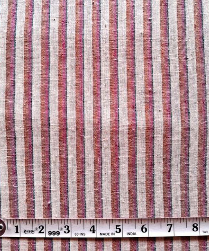 Peach  blue stripe handwoven cotton khadi fabric