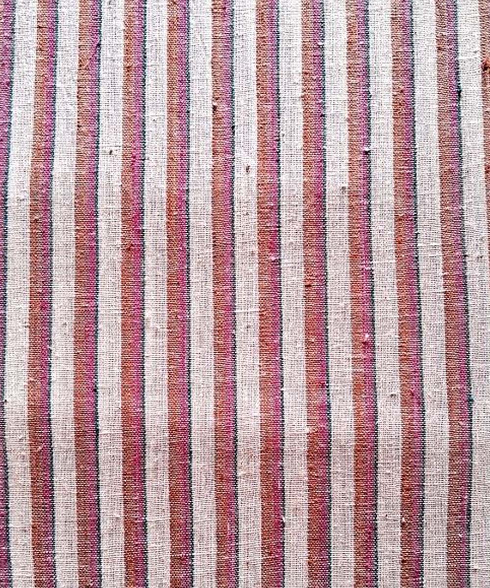 Peach  blue stripe handwoven cotton khadi fabric