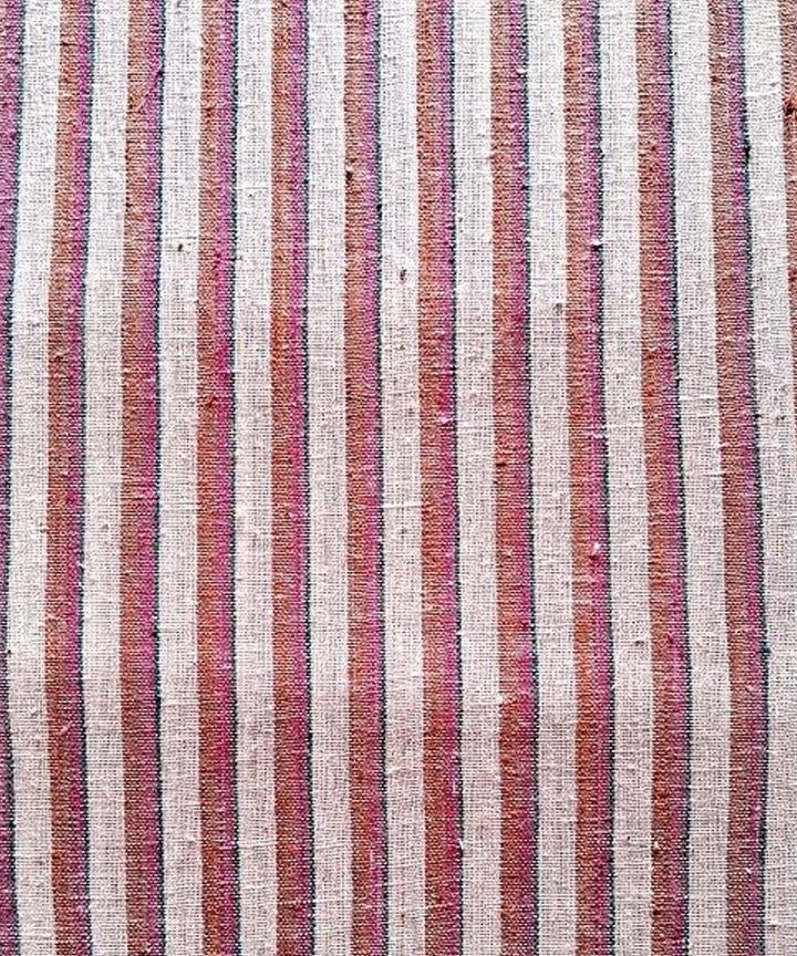 Peach  blue stripe handwoven cotton khadi fabric